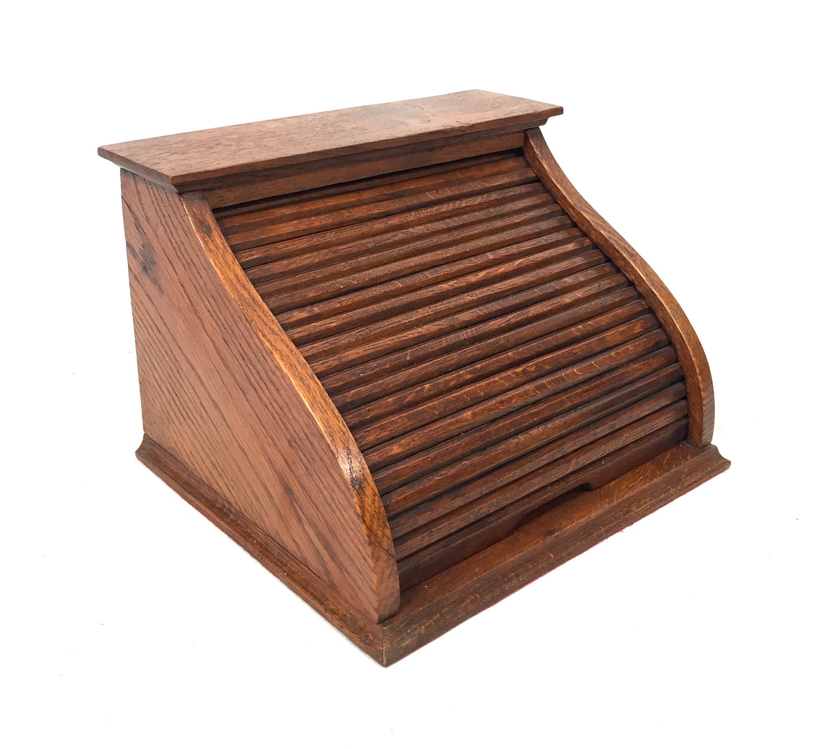 Antique 1930s Tambour Fronted Wooden Oak Desktop Letter Rack / Stationery Holder