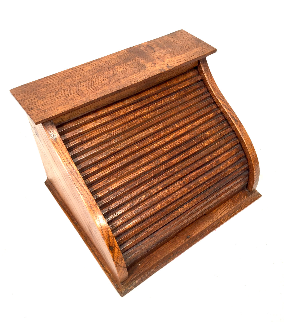 Antique 1930s Tambour Fronted Wooden Oak Desktop Letter Rack / Stationery Holder