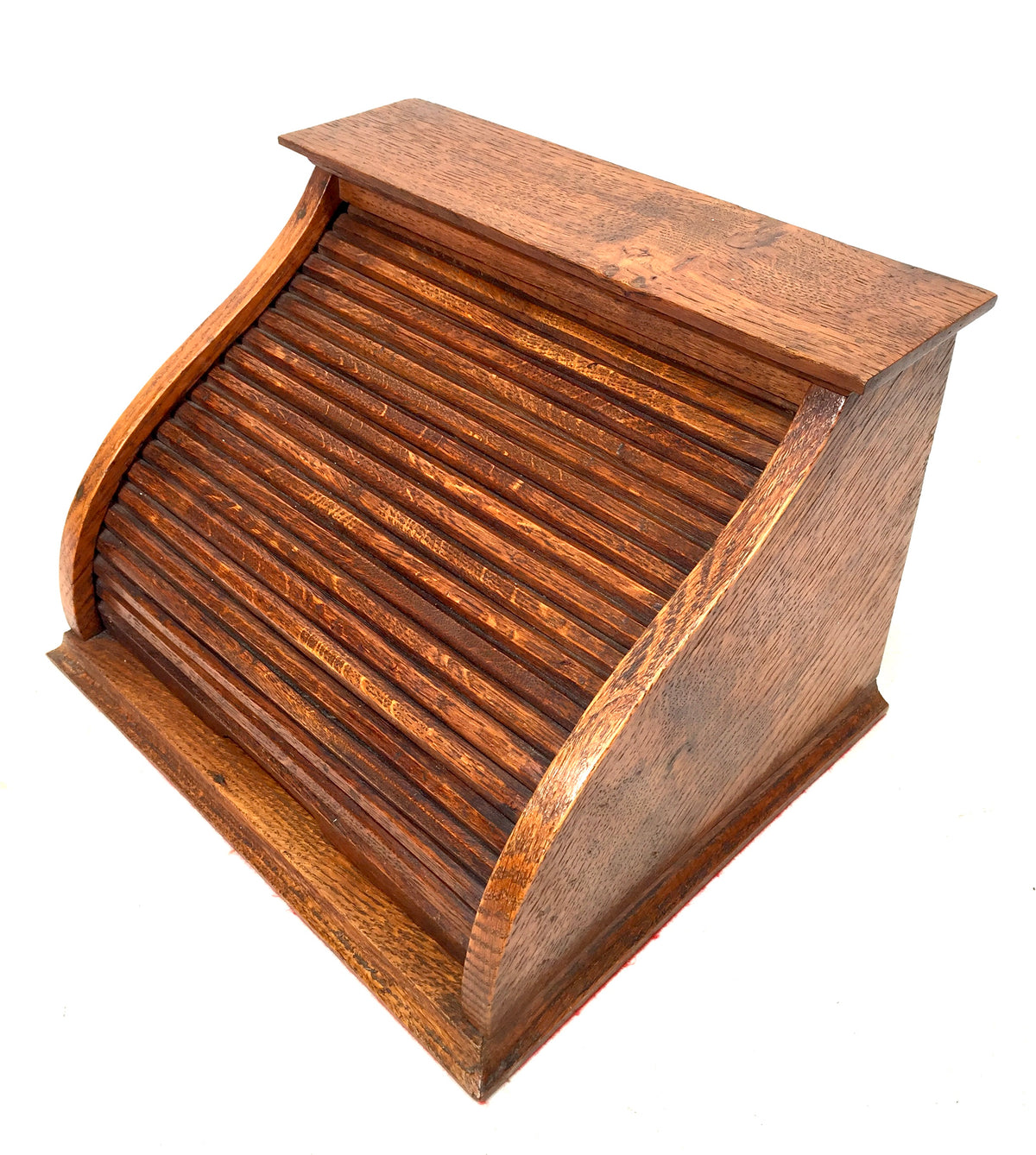 Antique 1930s Tambour Fronted Wooden Oak Desktop Letter Rack / Stationery Holder