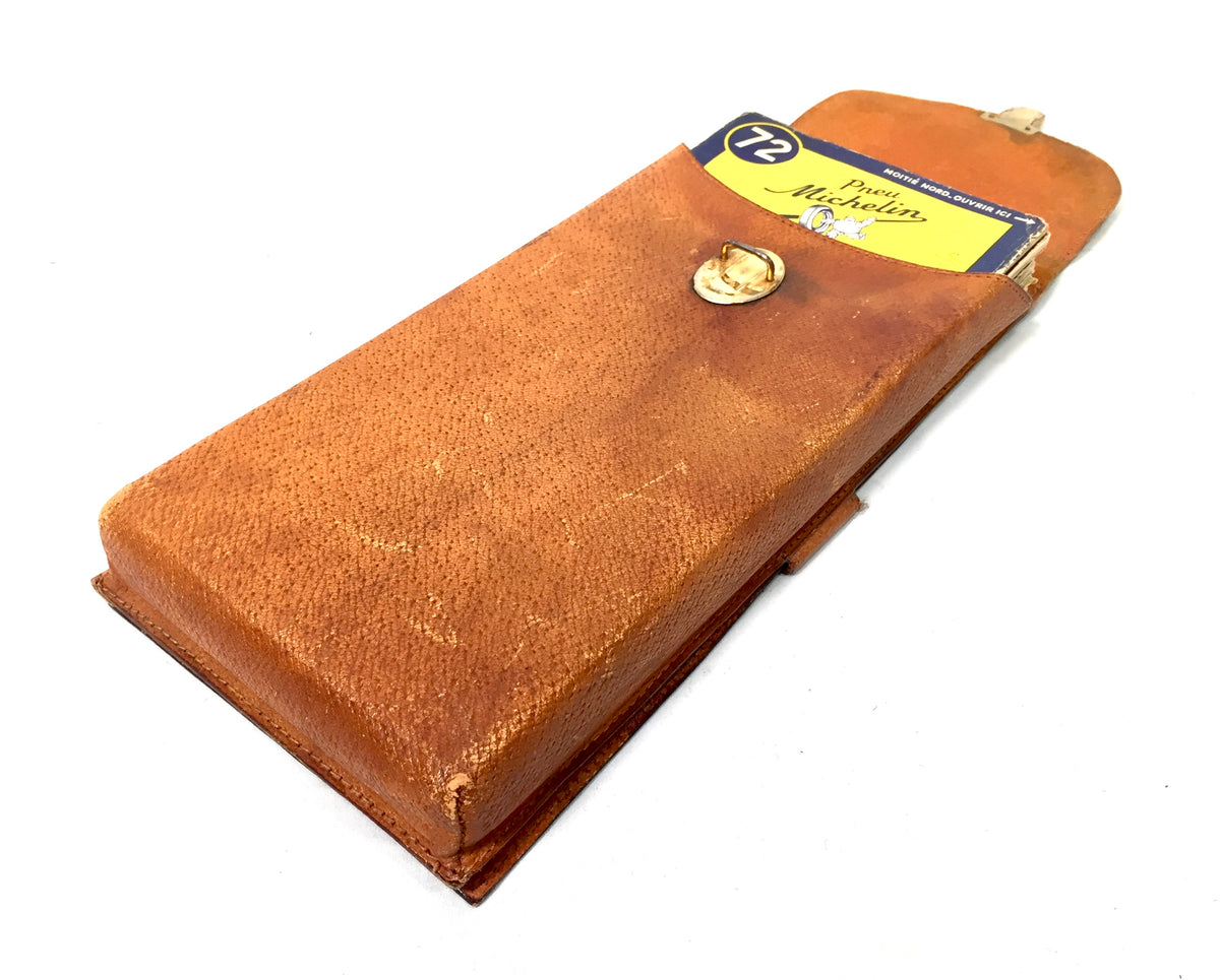 Vintage Set of Michelin Road Maps of France in Antique Leather Travel Case c1950