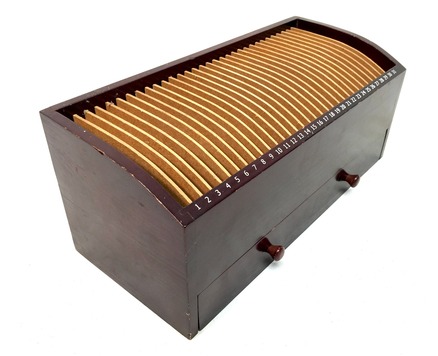 Vintage Wooden 1-31 Numbered Desktop Organiser Filing Box Letter Rack c.1950