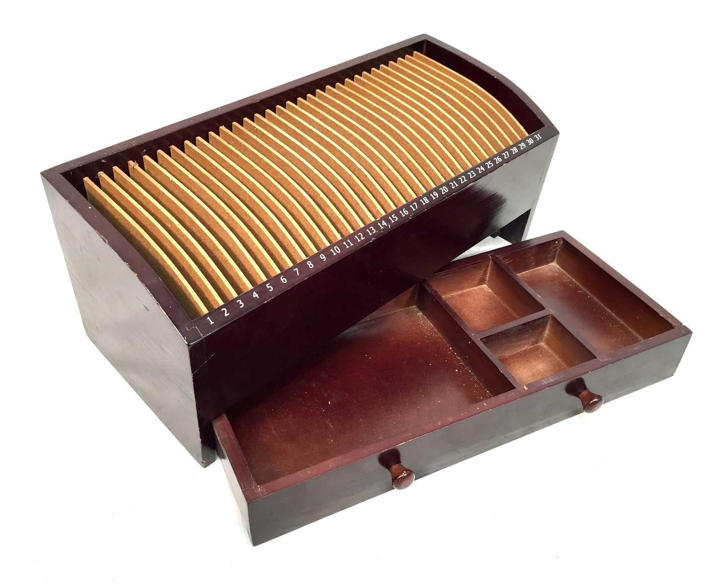 Vintage Wooden 1-31 Numbered Desktop Organiser Filing Box Letter Rack c.1950