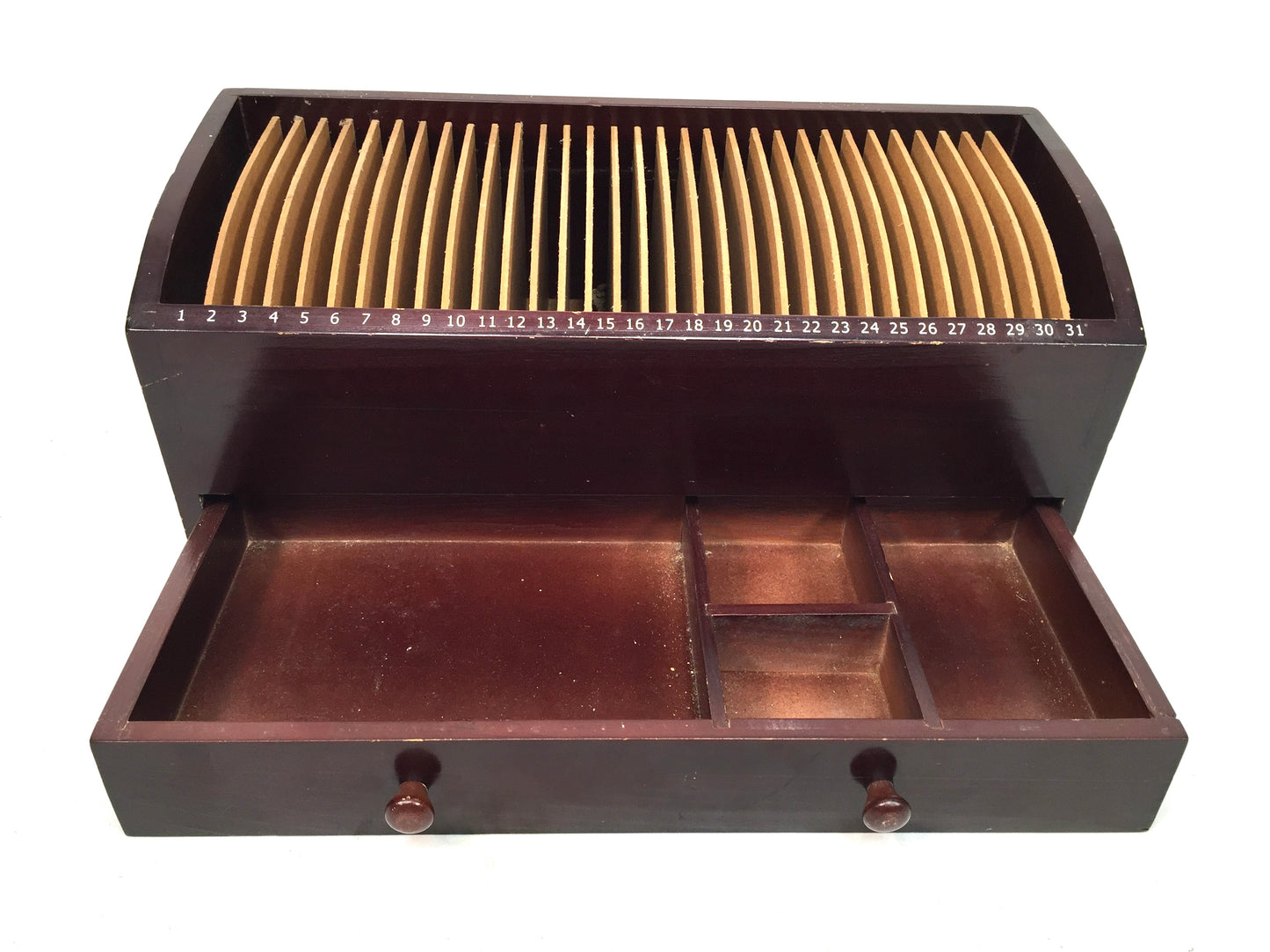 Vintage Wooden 1-31 Numbered Desktop Organiser Filing Box Letter Rack c.1950