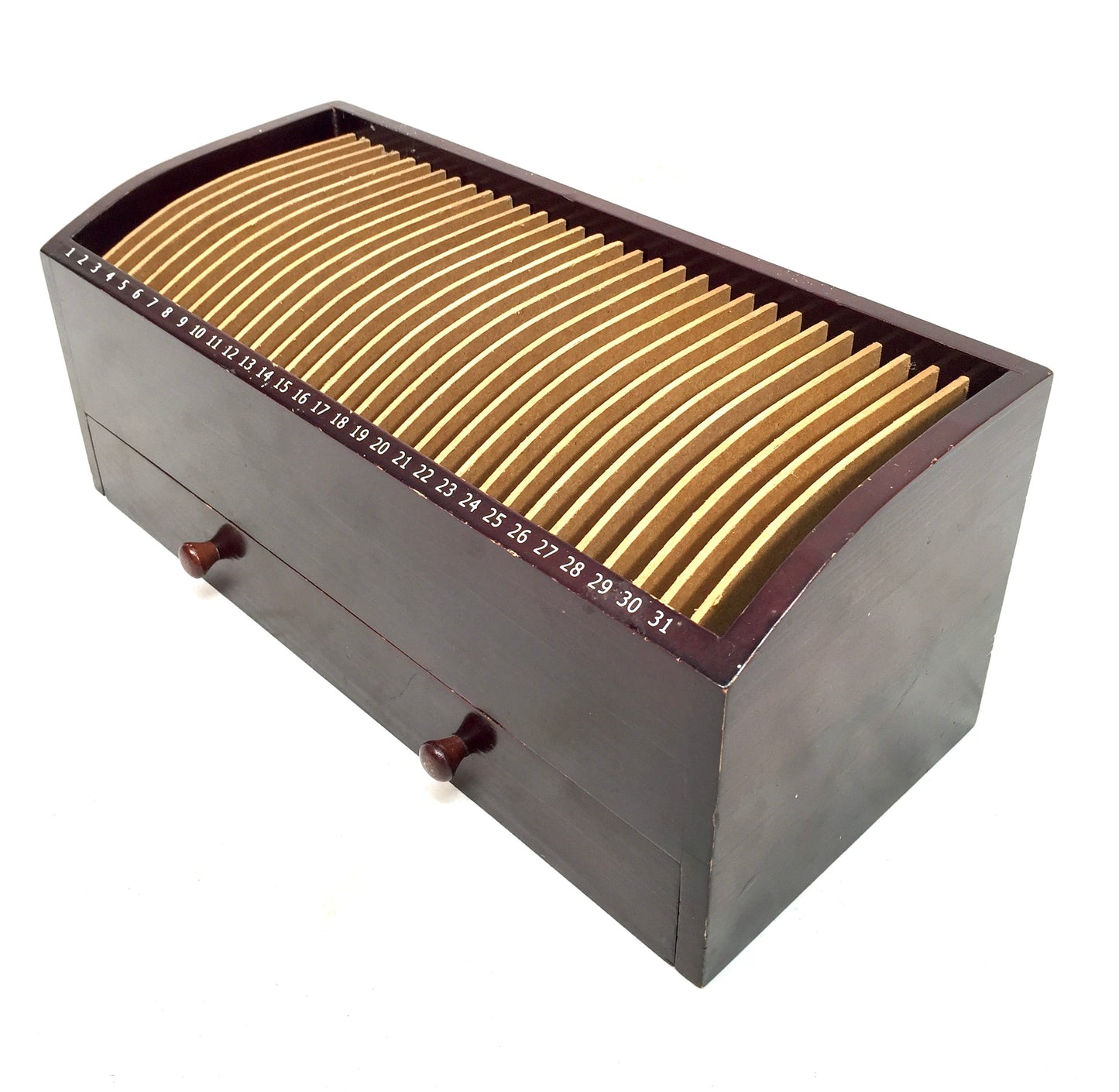 Vintage Wooden 1-31 Numbered Desktop Organiser Filing Box Letter Rack c.1950
