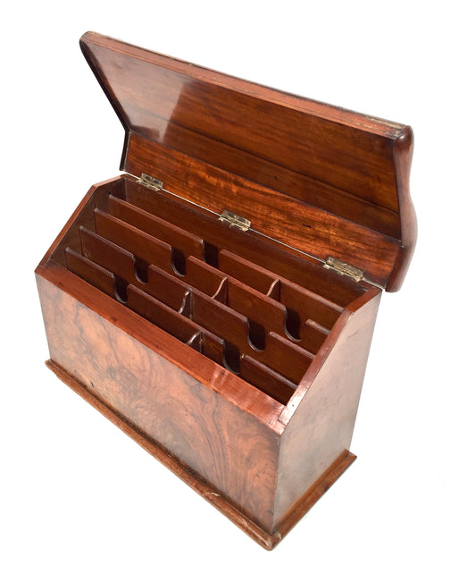 Antique Wooden Walnut Desktop Stationery Holder Box Cabinet / Letter Rack c1900