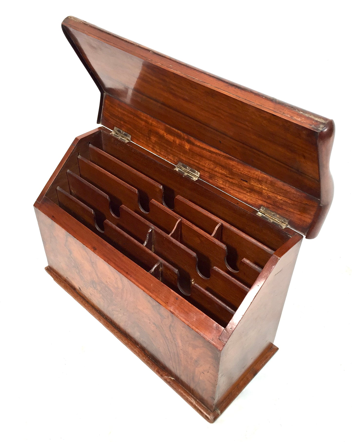 Antique Wooden Walnut Desktop Stationery Holder Box Cabinet / Letter Rack c1900