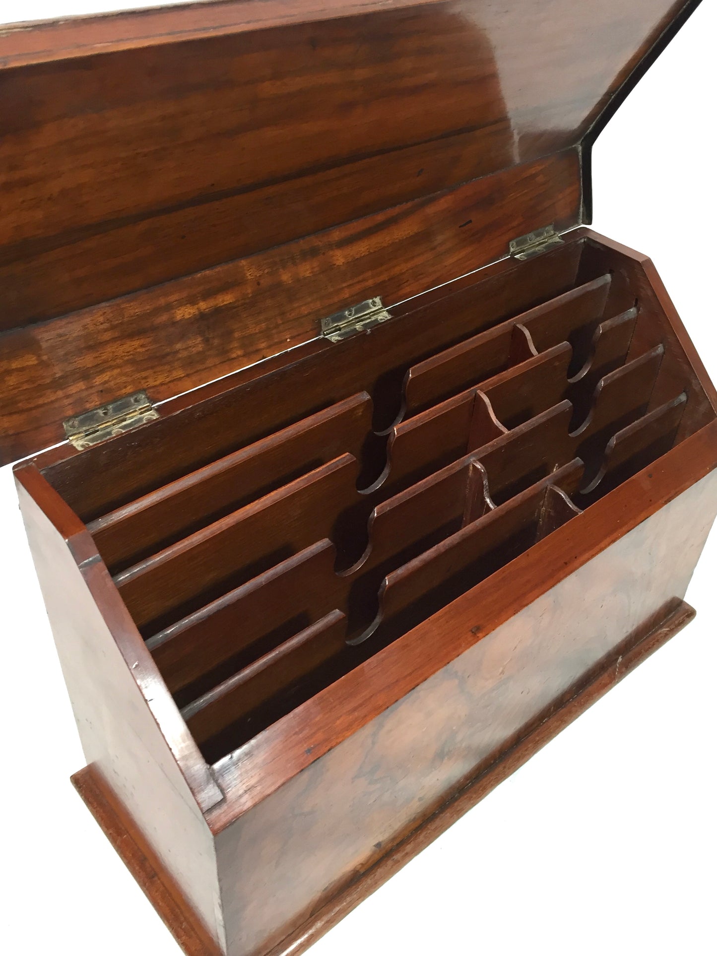 Antique Wooden Walnut Desktop Stationery Holder Box Cabinet / Letter Rack c1900