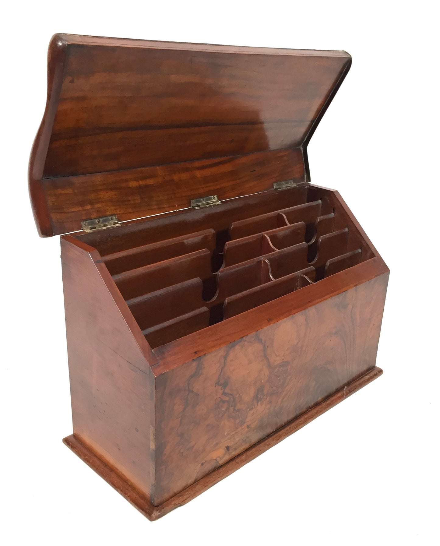 Antique Wooden Walnut Desktop Stationery Holder Box Cabinet / Letter Rack c1900
