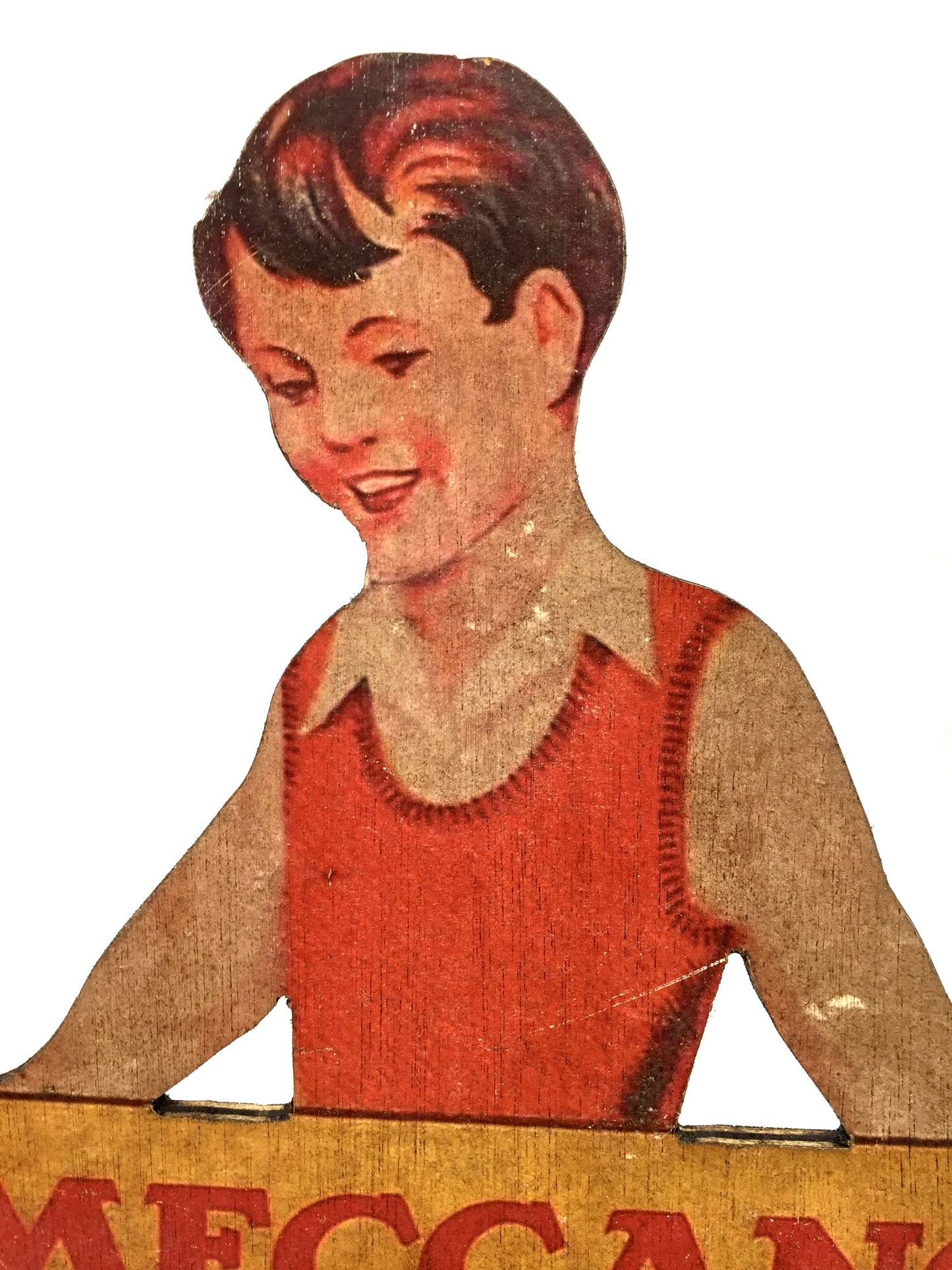 Vintage Advertising - Meccano Toys Wooden Boy Printed Shop Display Sign