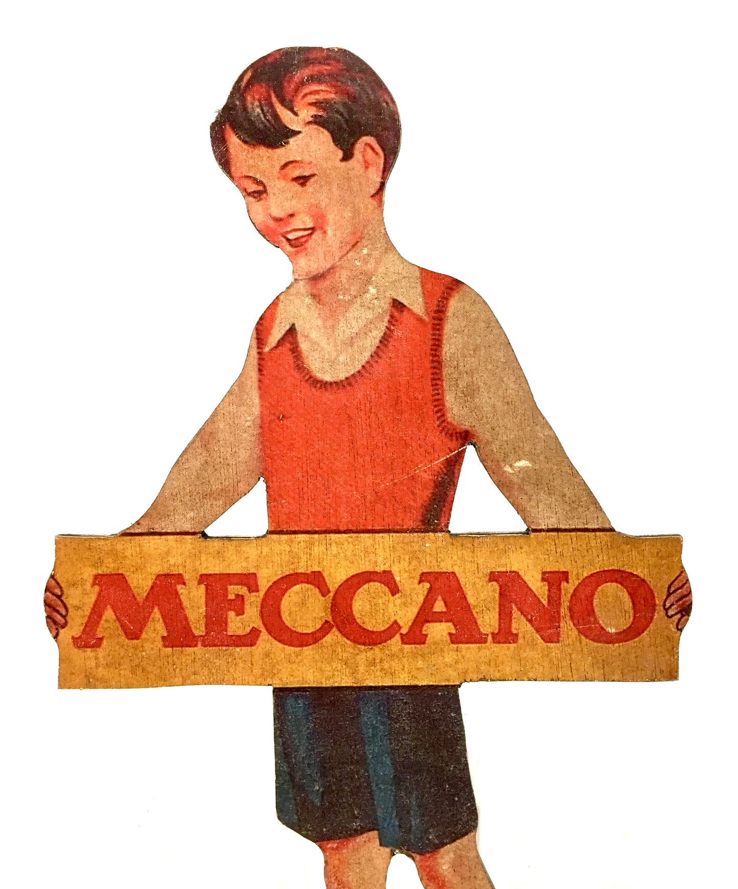 Vintage Advertising - Meccano Toys Wooden Boy Printed Shop Display Sign