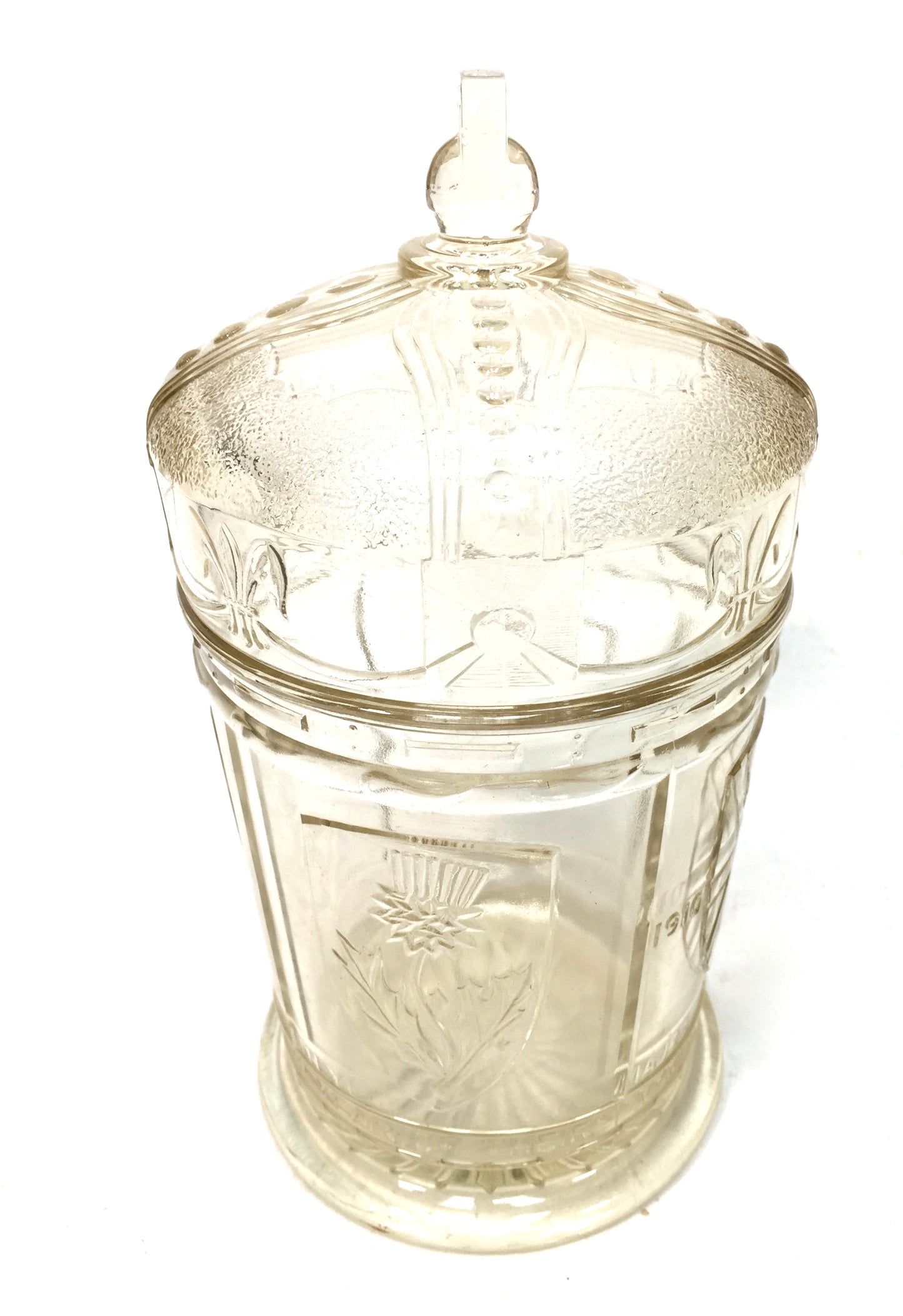 Vintage Glass Silver Jubilee George V Commemorative Jar Biscuit Barrel c.1935