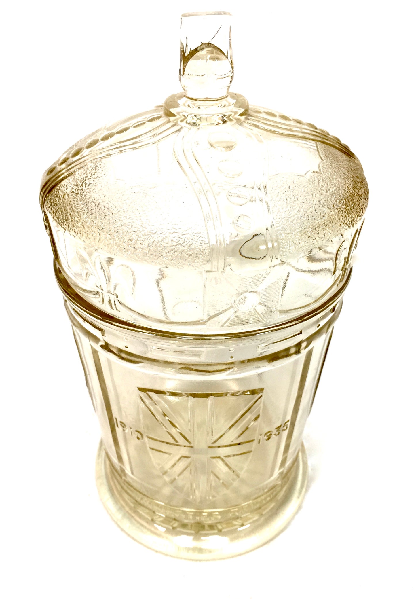 Vintage Glass Silver Jubilee George V Commemorative Jar Biscuit Barrel c.1935