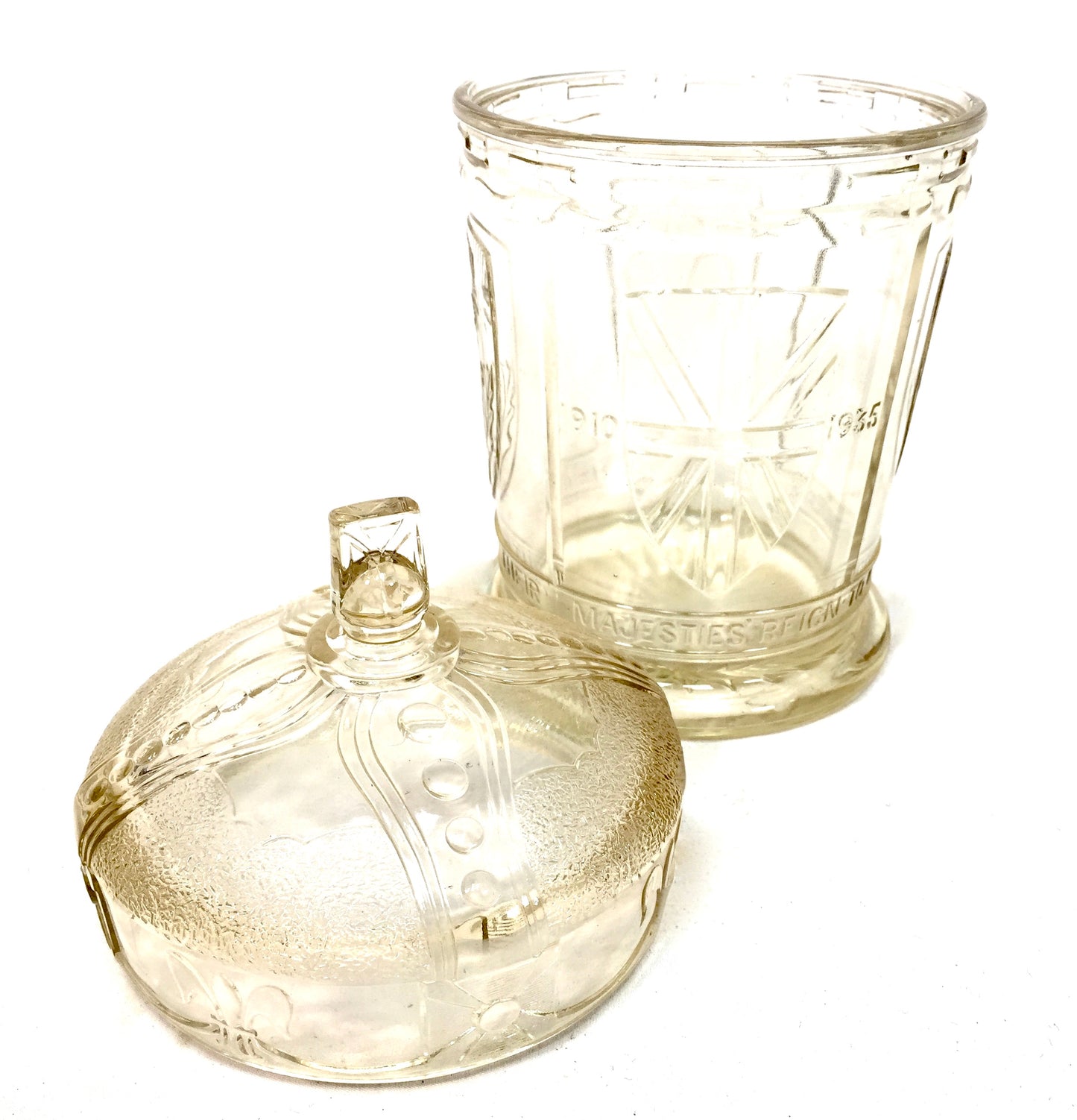 Vintage Glass Silver Jubilee George V Commemorative Jar Biscuit Barrel c.1935