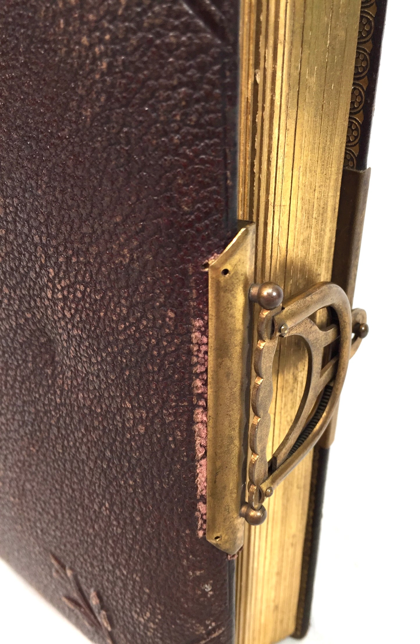 Antique 19th Century Victorian Brown Leather Bound & Brass Photo Album Book