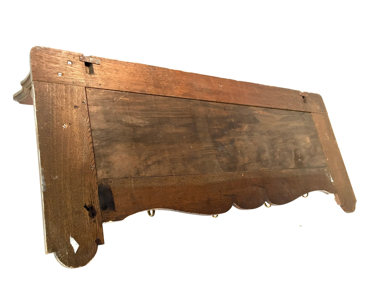Antique Large Entrance Hall Wooden Oak Wall Mounted Coat Rack & Shelf c.1900