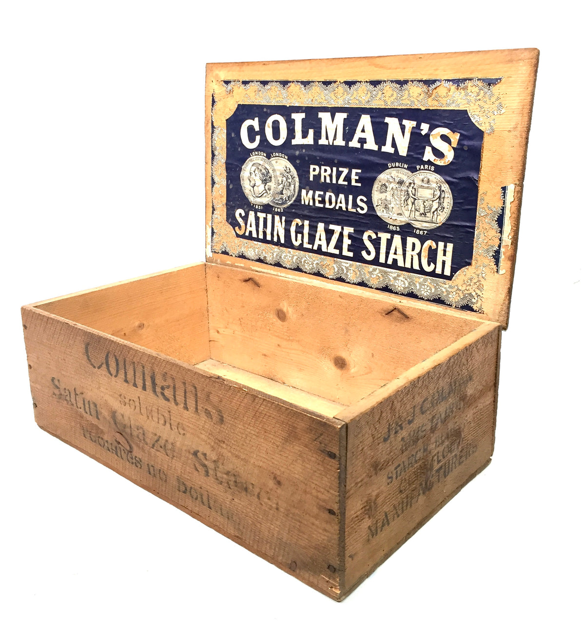 Antique Advertising - Colman's Satin Glaze Starch Wooden Shop Display Box Crate
