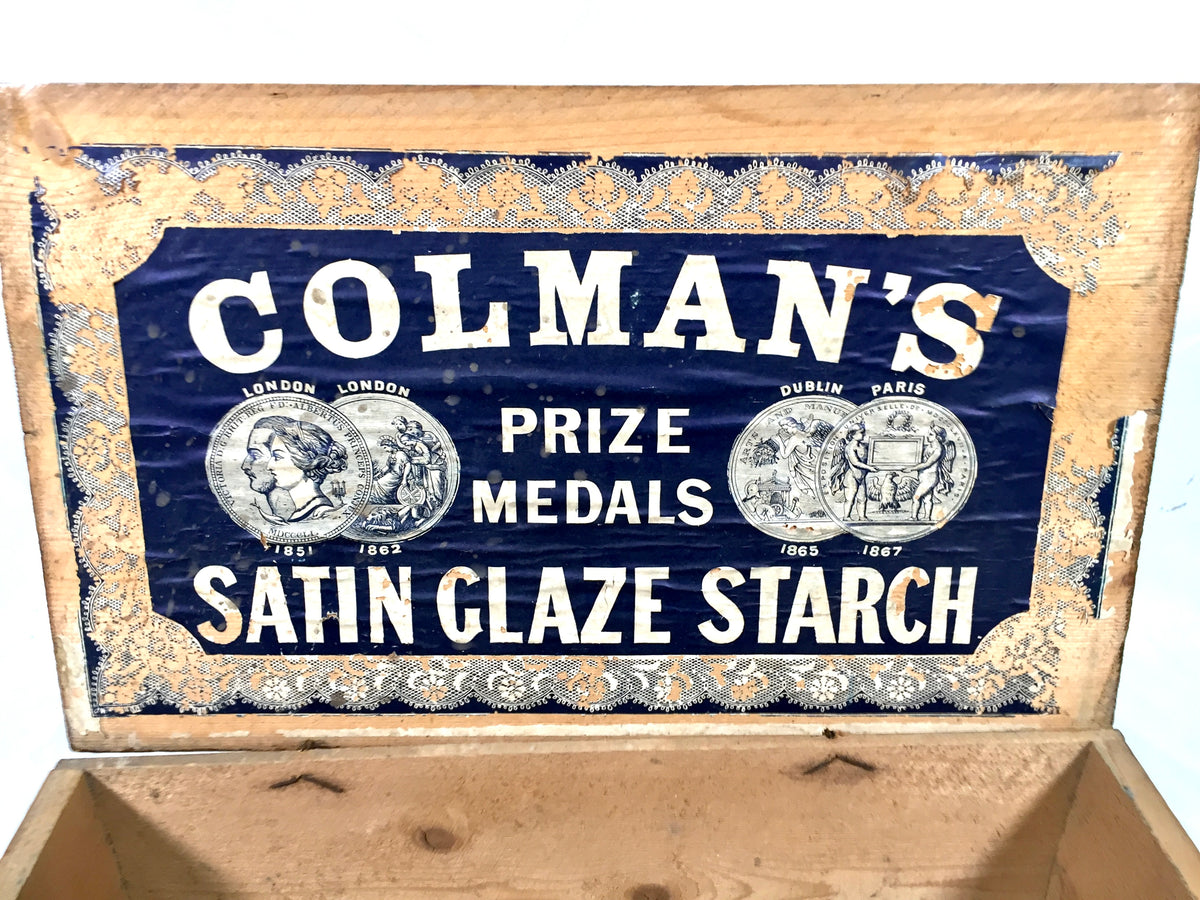 Antique Advertising - Colman's Satin Glaze Starch Wooden Shop Display Box Crate