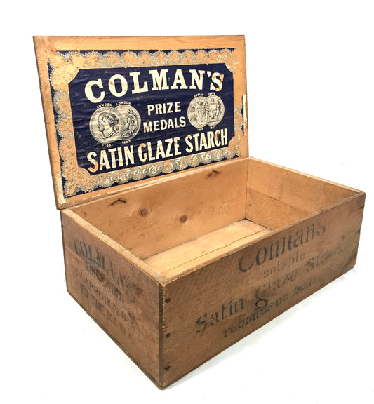 Antique Advertising - Colman's Satin Glaze Starch Wooden Shop Display Box Crate