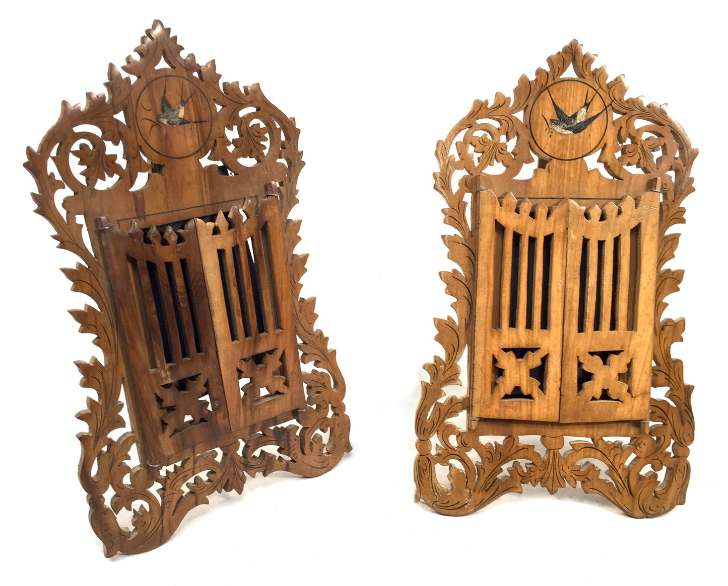Antique Pair of Italian Olive Fruitwood Carved Photo Frames / Photography Frames