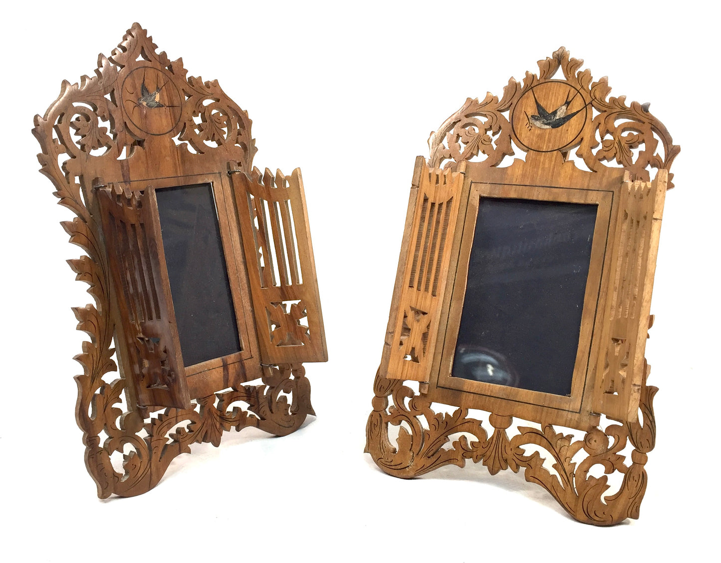 Antique Pair of Italian Olive Fruitwood Carved Photo Frames / Photography Frames