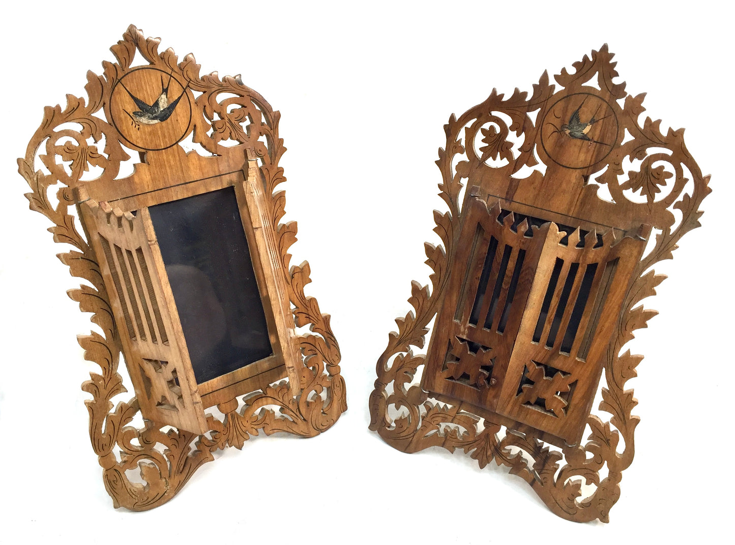 Antique Pair of Italian Olive Fruitwood Carved Photo Frames / Photography Frames