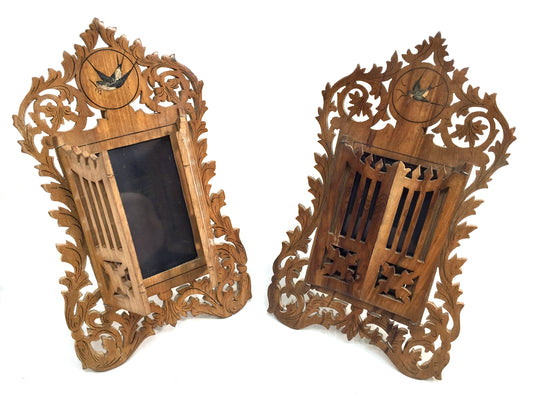 Antique Pair of Italian Olive Fruitwood Carved Photo Frames / Photography Frames
