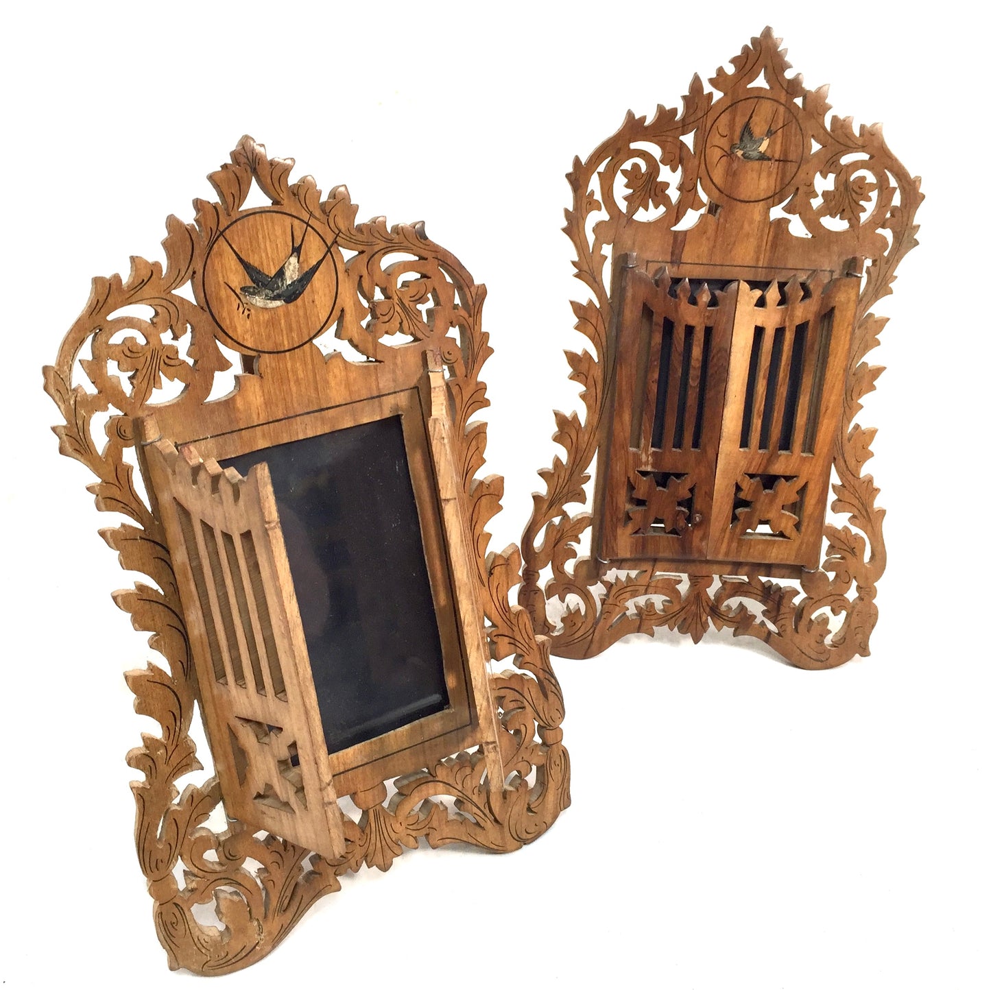 Antique Pair of Italian Olive Fruitwood Carved Photo Frames / Photography Frames