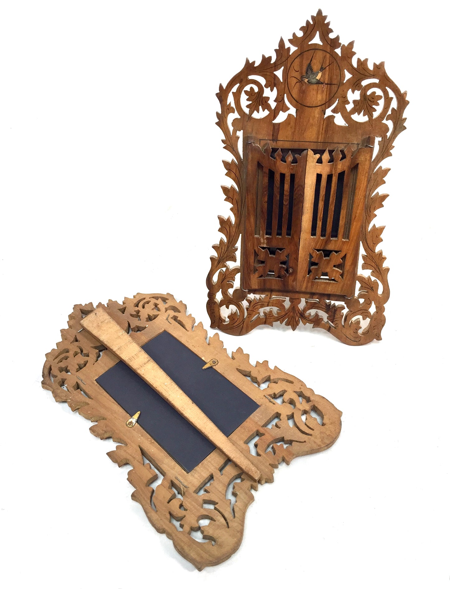 Antique Pair of Italian Olive Fruitwood Carved Photo Frames / Photography Frames