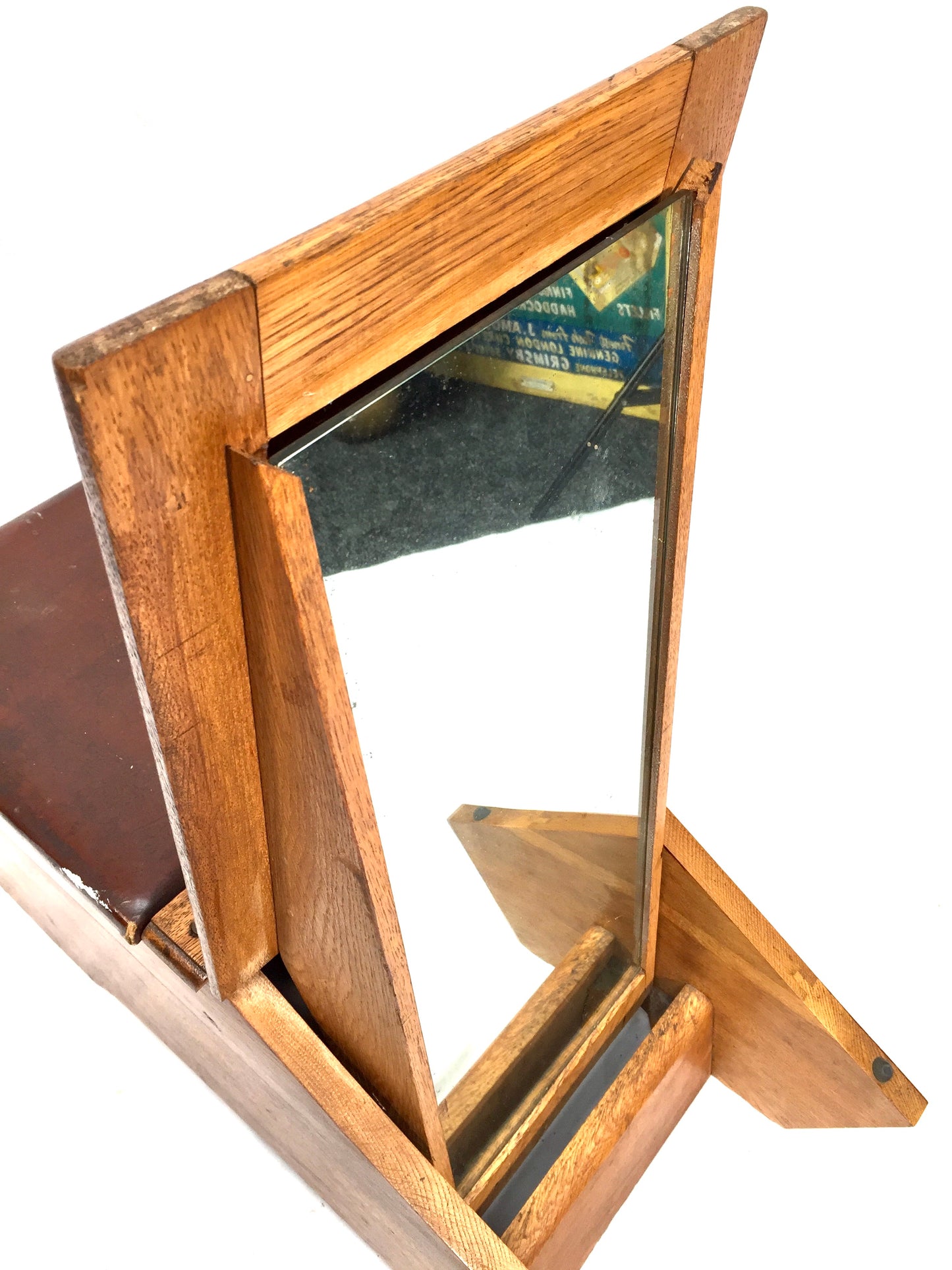Antique Wooden Oak 1930s Shoe Shine / Shop Used Try On Seat / Box with Mirror