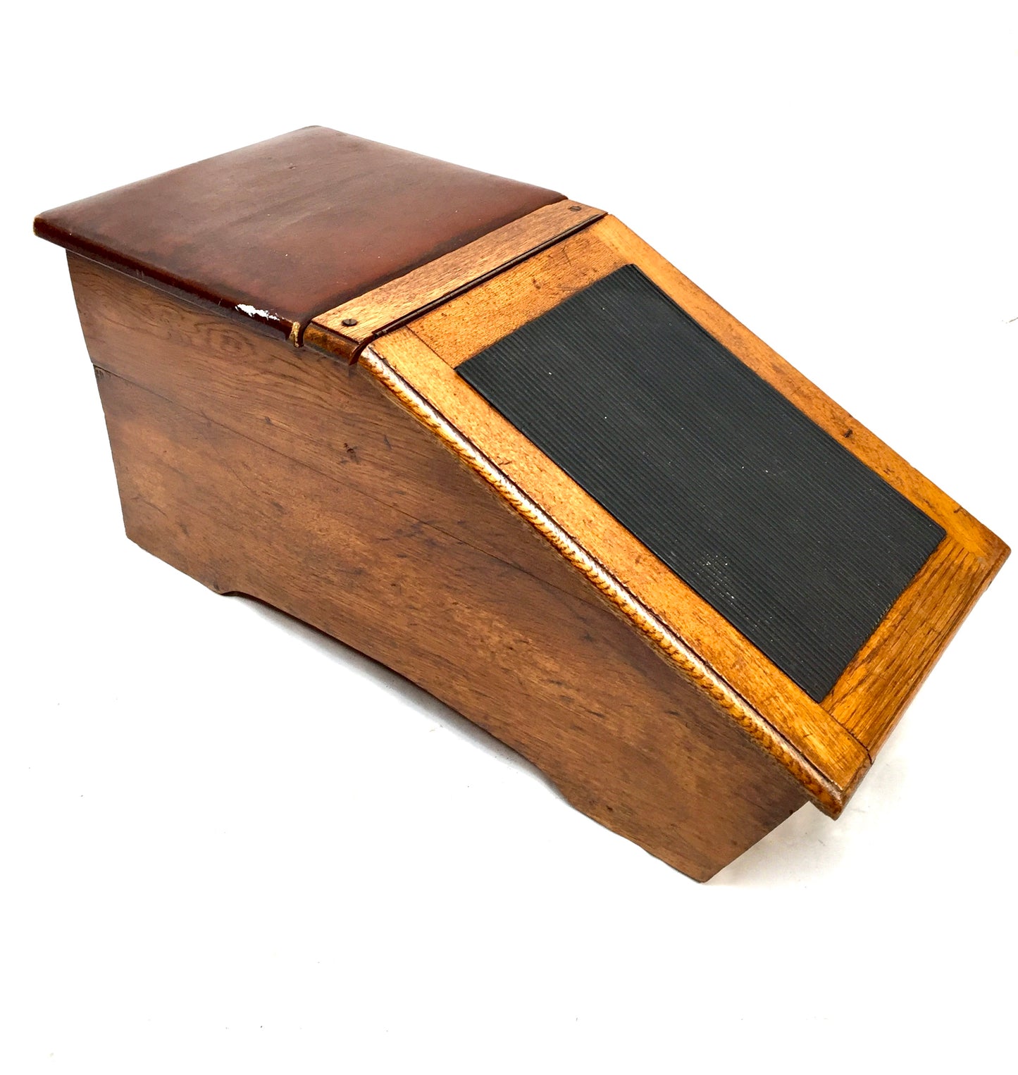 Antique Wooden Oak 1930s Shoe Shine / Shop Used Try On Seat / Box with Mirror