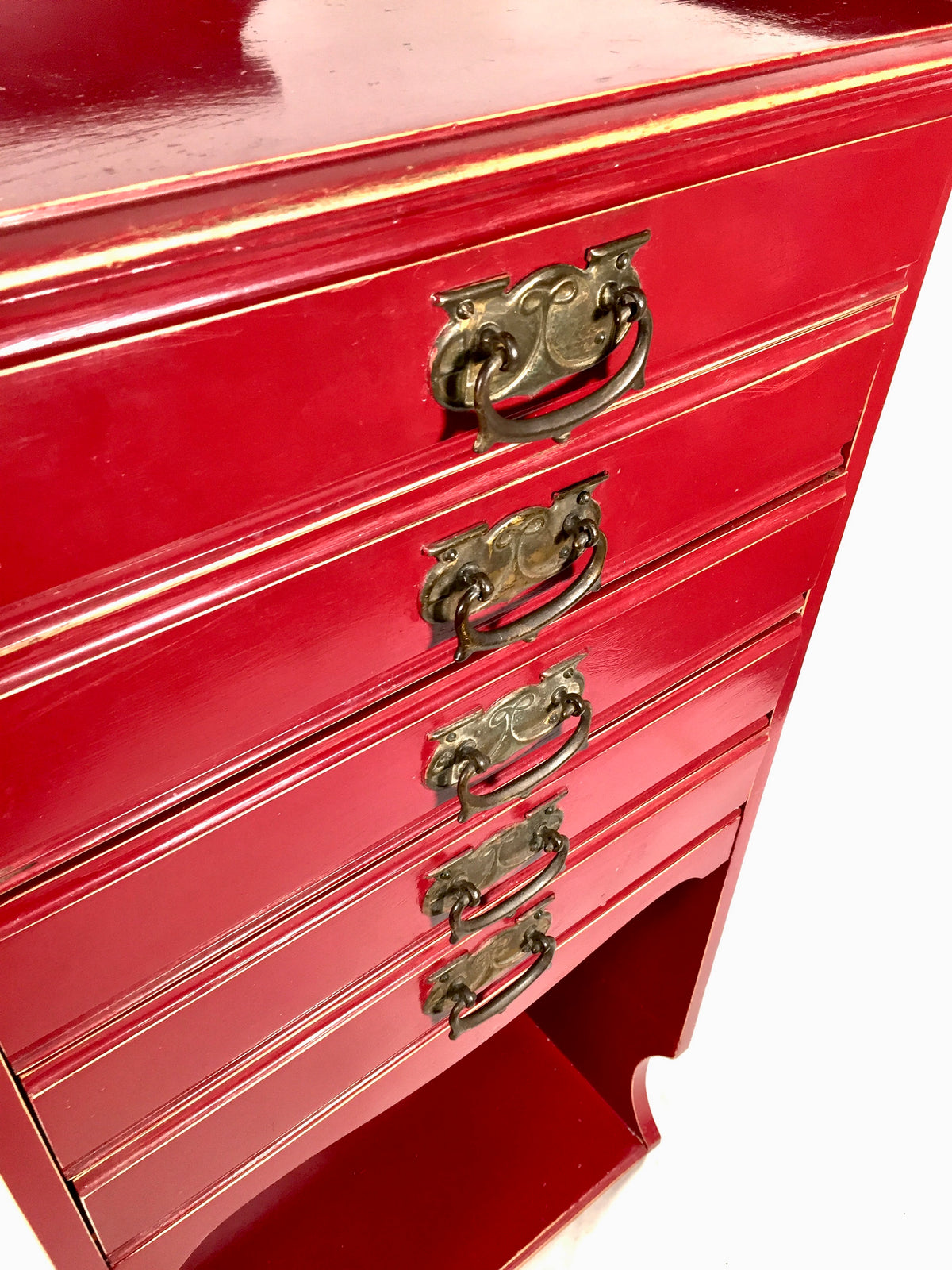 Antique Edwardian Red Painted Music Sheet File Cabinet by P. E. Gane Ltd Bristol