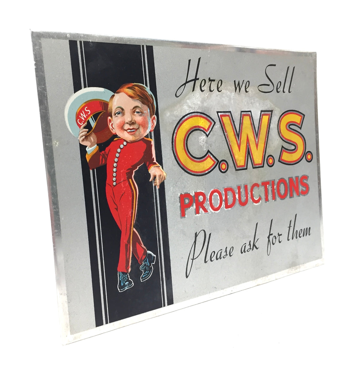 Antique Advertising 1930s CWS Biscuit Bellboy Art Deco Tin Shop Sign / Showcard