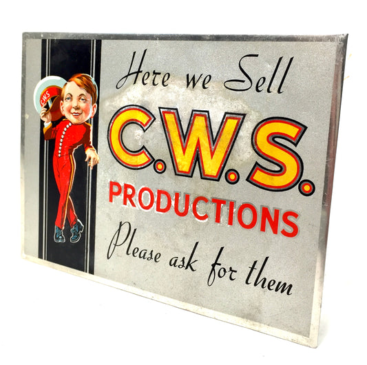 Antique Advertising 1930s CWS Biscuit Bellboy Art Deco Tin Shop Sign / Showcard