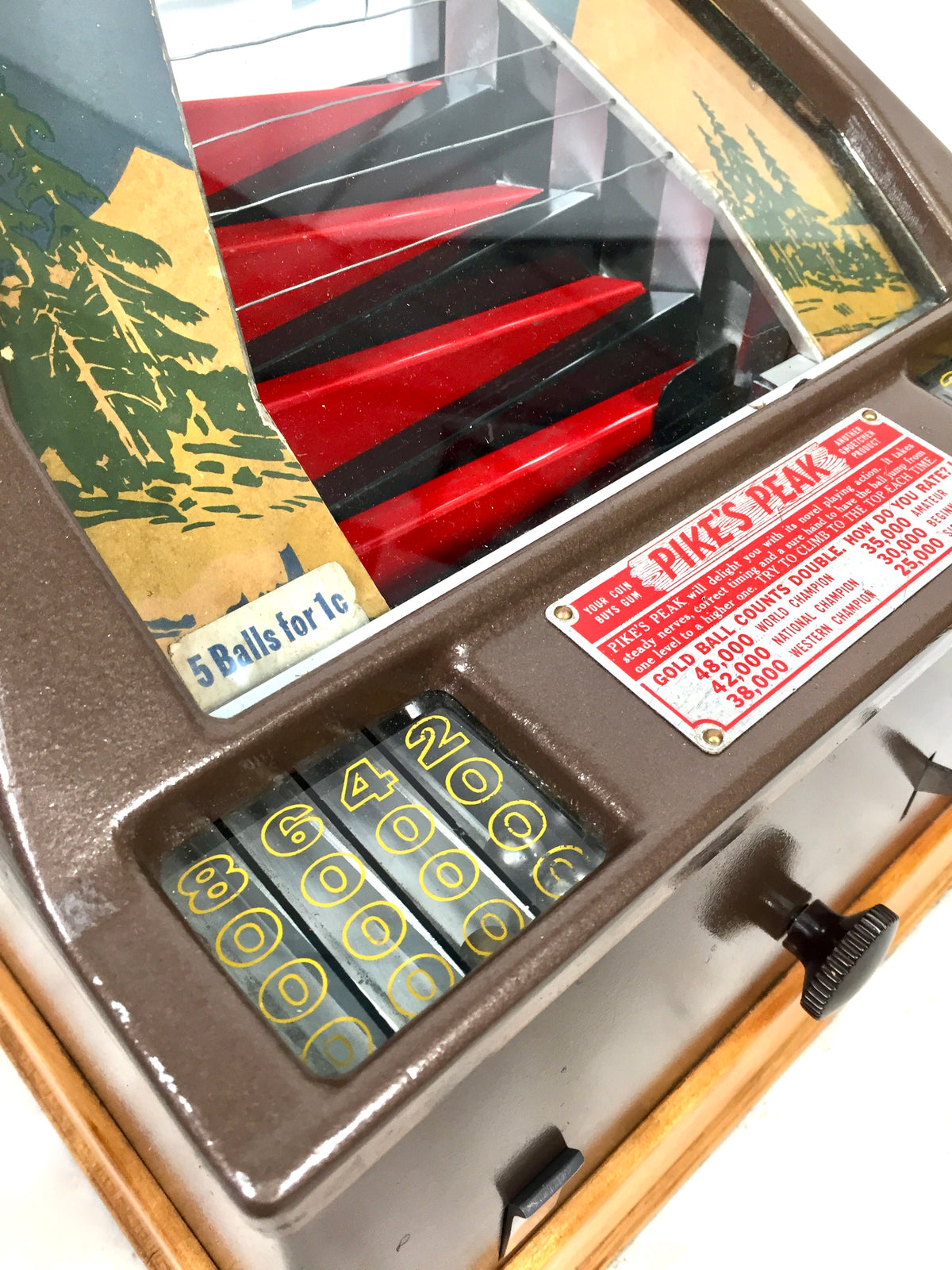 Antique 1939 Trade Stim Pike’s Peak Arcade Coin Operated Machine Working / Keys