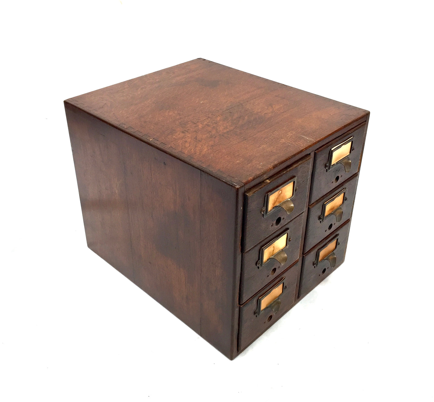 Antique Wooden Desktop Oak Stationery Index Filing Card Drawers / Cabinet / Box
