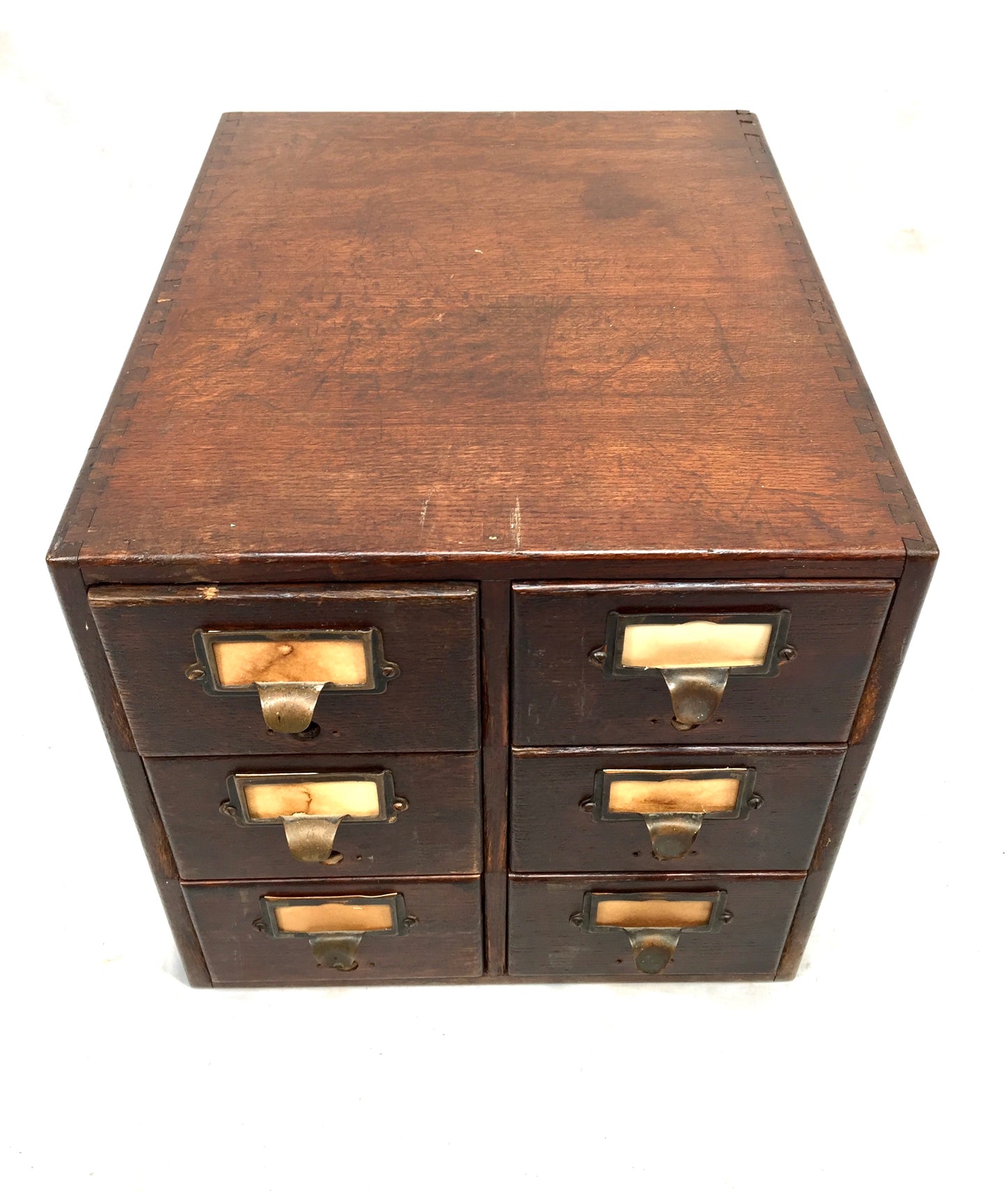 Antique Wooden Desktop Oak Stationery Index Filing Card Drawers / Cabinet / Box