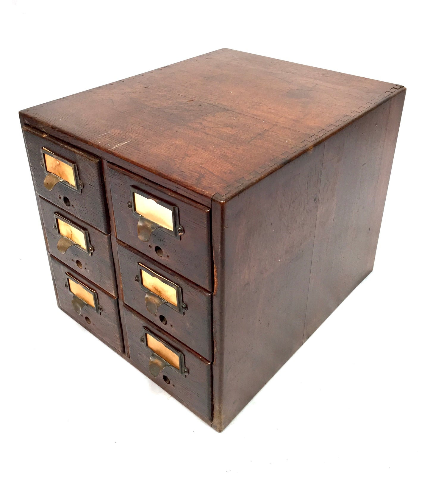 Antique Wooden Desktop Oak Stationery Index Filing Card Drawers / Cabinet / Box
