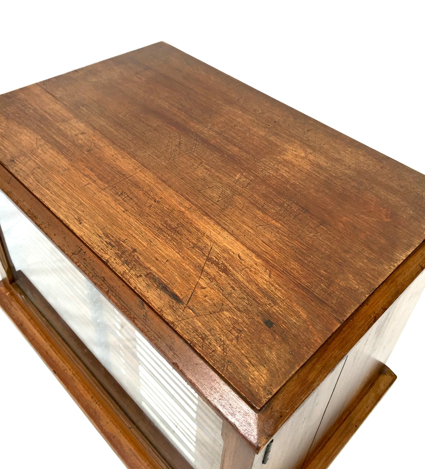 Antique Wooden & Glazed Fronted Tabletop Microscope Slide Collectors Cabinet Box