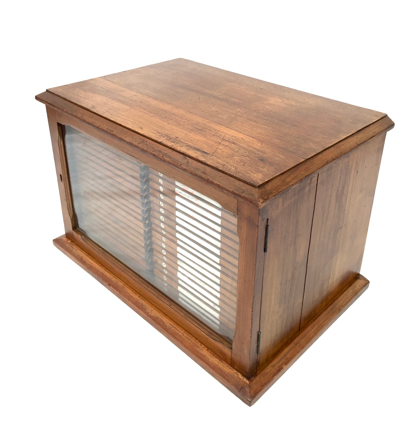 Antique Wooden & Glazed Fronted Tabletop Microscope Slide Collectors Cabinet Box