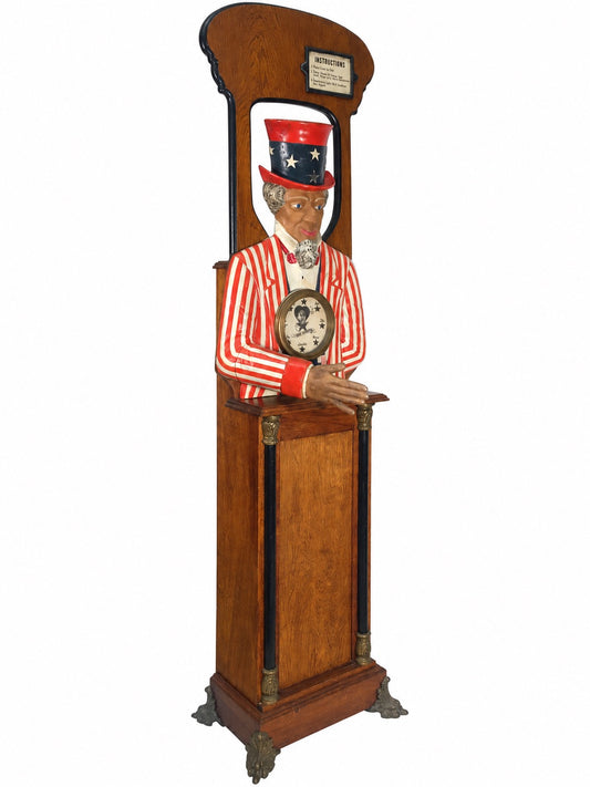 Antique Arcade Coin Operated Machine - Uncle Sam Sex Appeal - Working / Keys