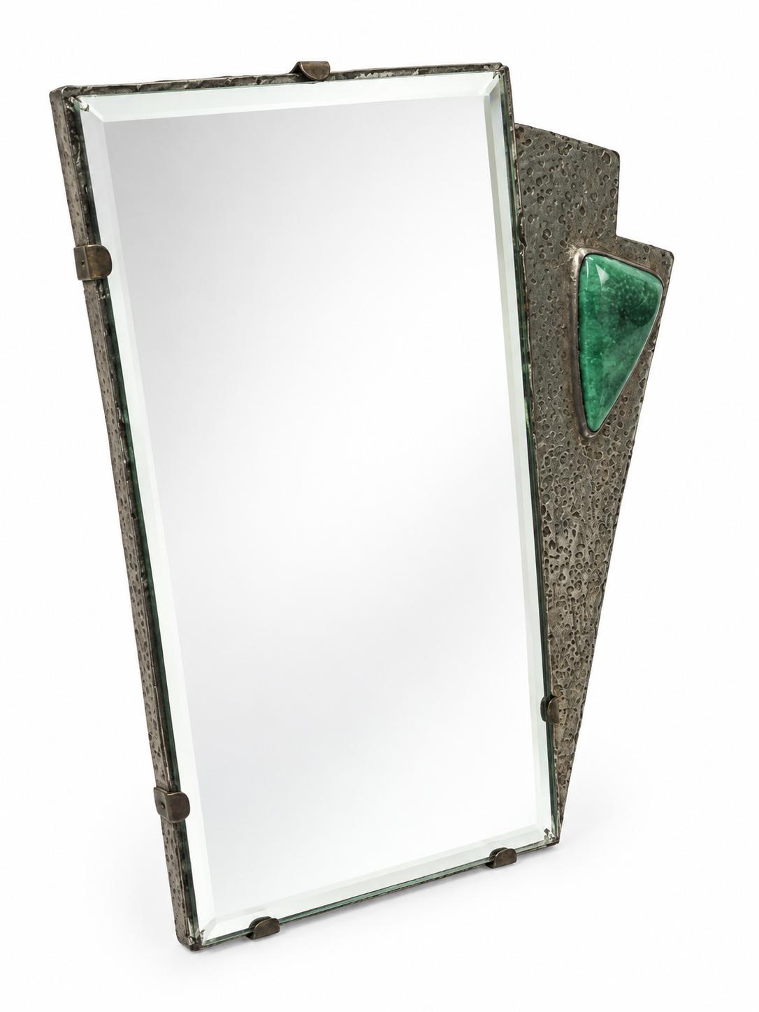 Antique Arts &Crafts Movement Hammed Pewter Tabletop Mirror with Cabochon c1920