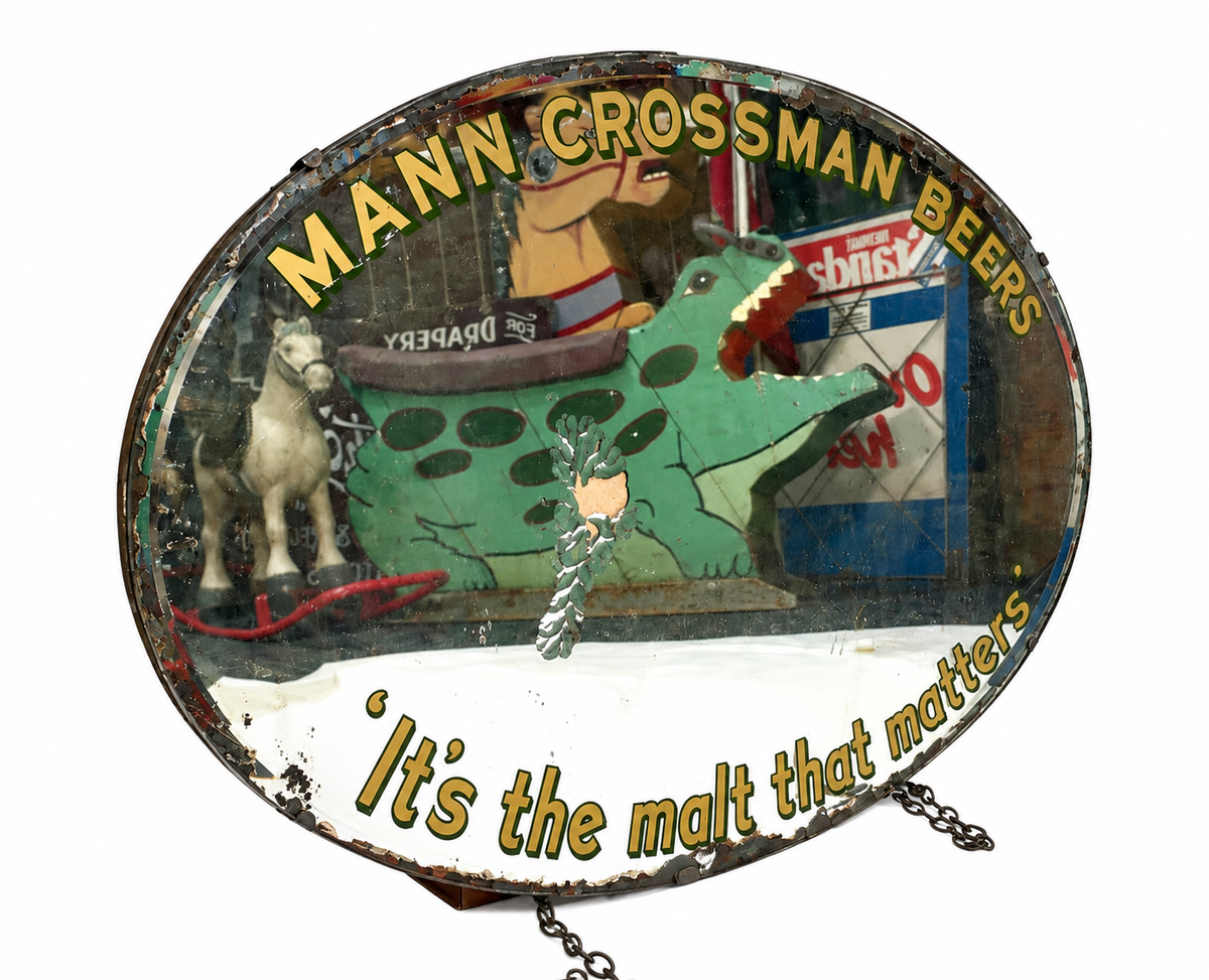 Antique Advertising Mann Crossman Beers Brewery Pub Large Oval Mirror / Sign