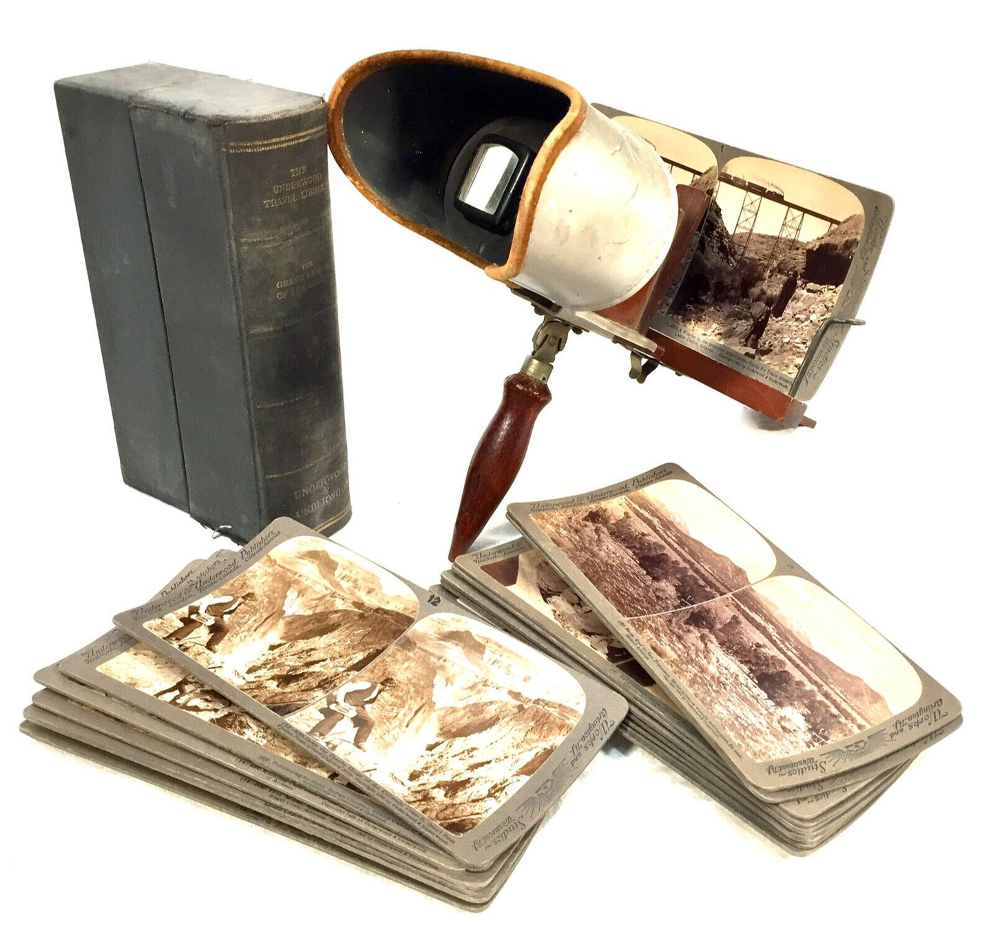 Antique Stereo Viewer / Stereoscope By Underwood & Underwood & Slide Job Lot