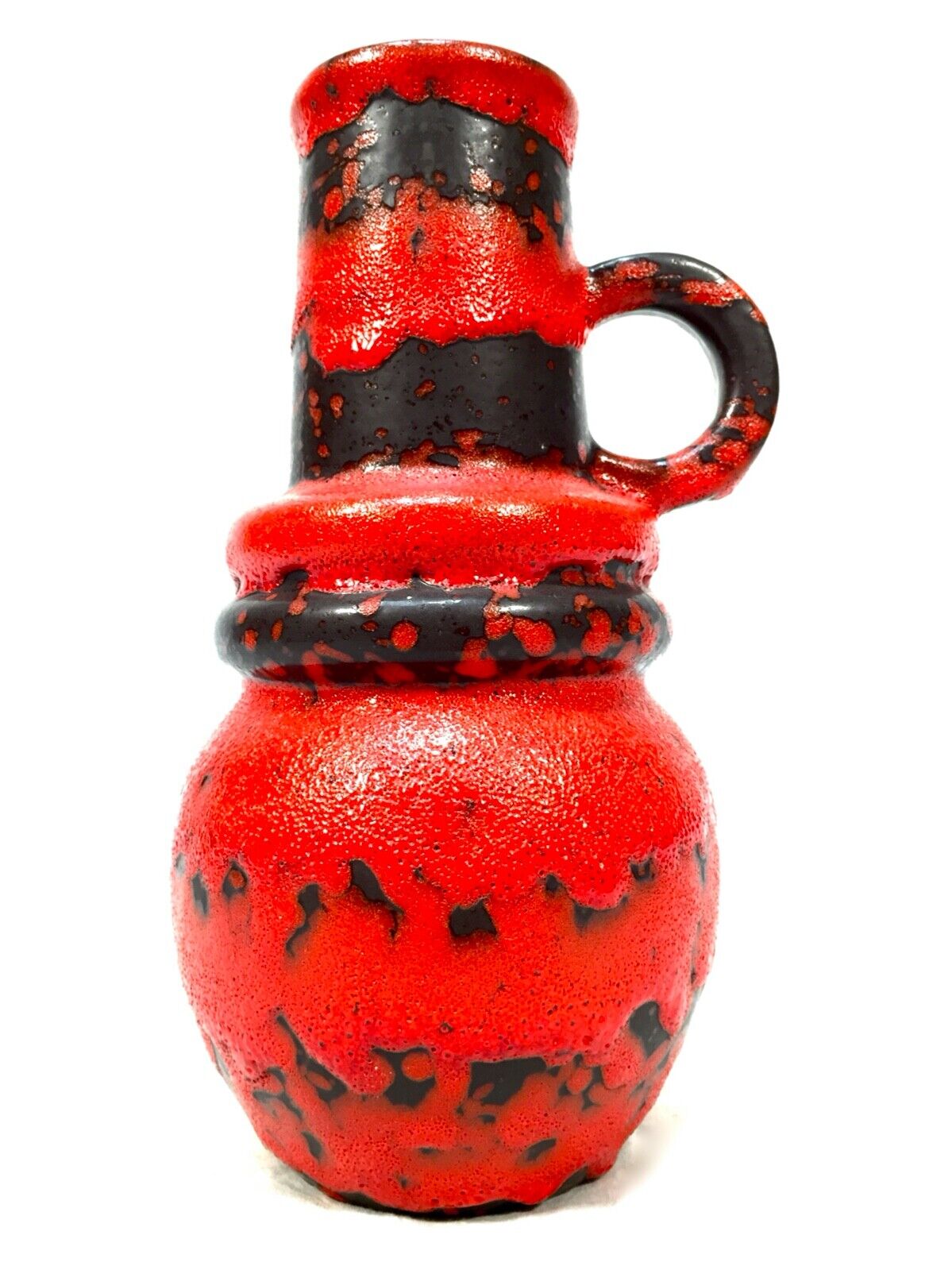 Vintage West German Pottery Scheurich Fat Lava Vase / Jug / Red & Black