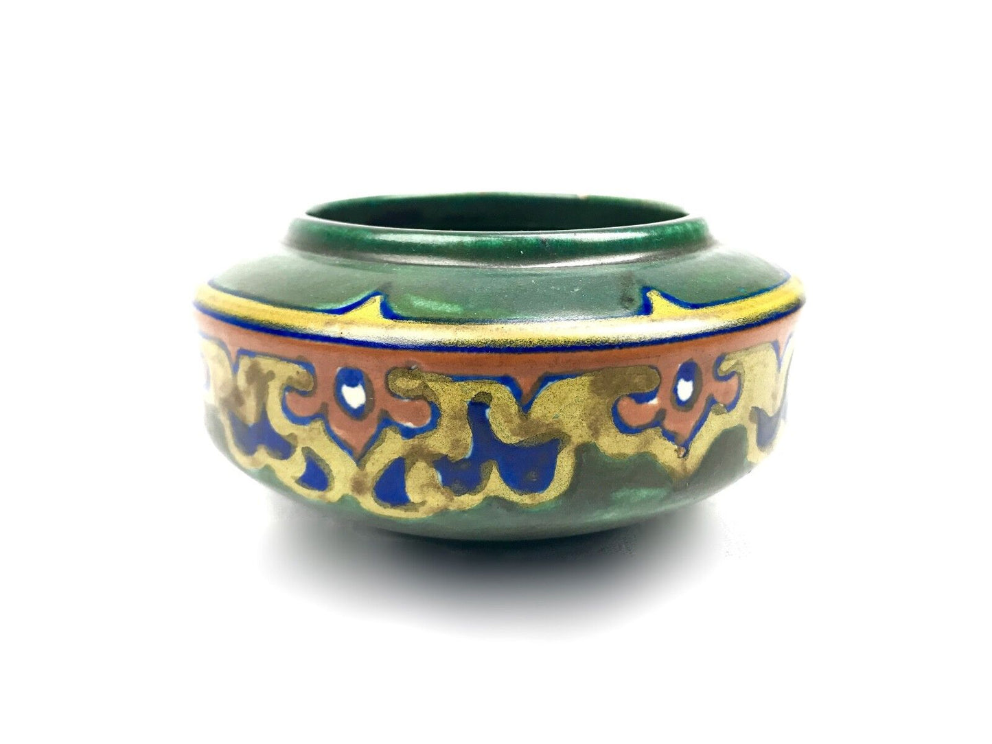 Gouda Pottery Bowl / Vase / Art Deco / Green / Blue / Orange / Yellow / 1923