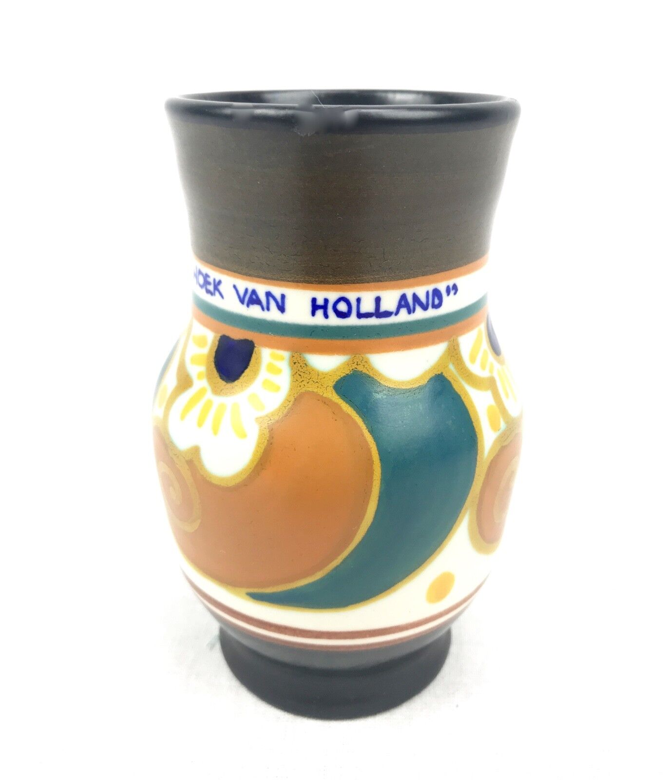 Gouda Pottery Vase / Hoek Van Holland / Dutch / Orange / Green / Brown