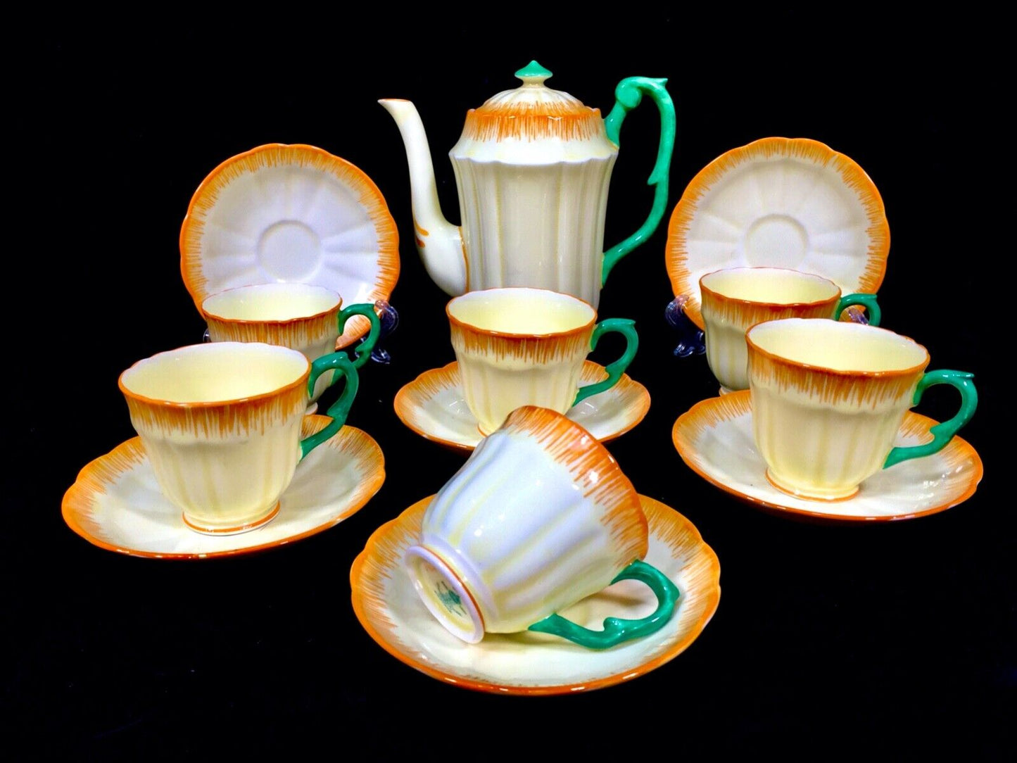 Antique Crown Staffordshire China Coffee Service Set for 6 People / Art Deco