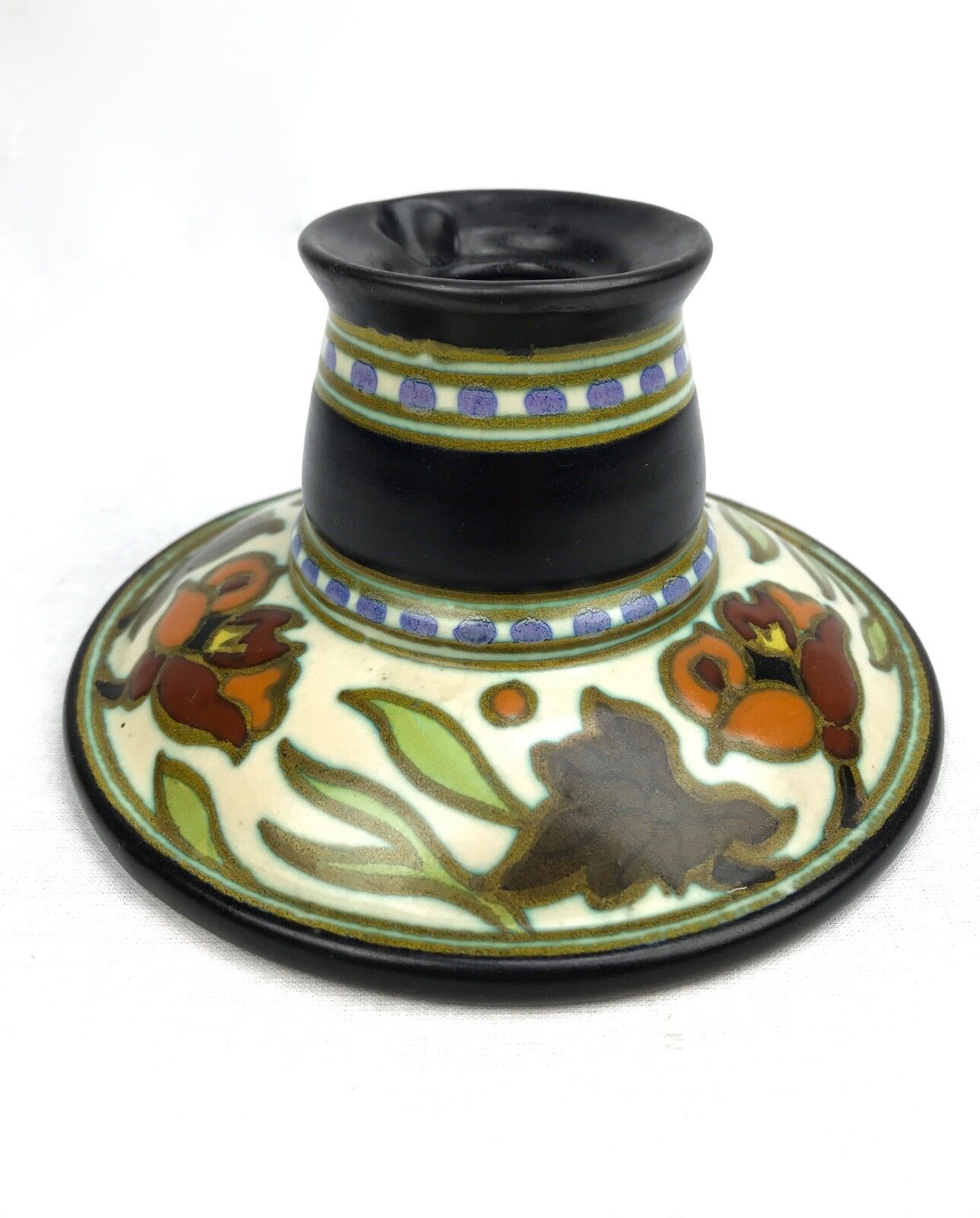 Gouda Pottery Inkwell / Vase / Pot  Art Deco 1920's / Brown / Orange / Cream