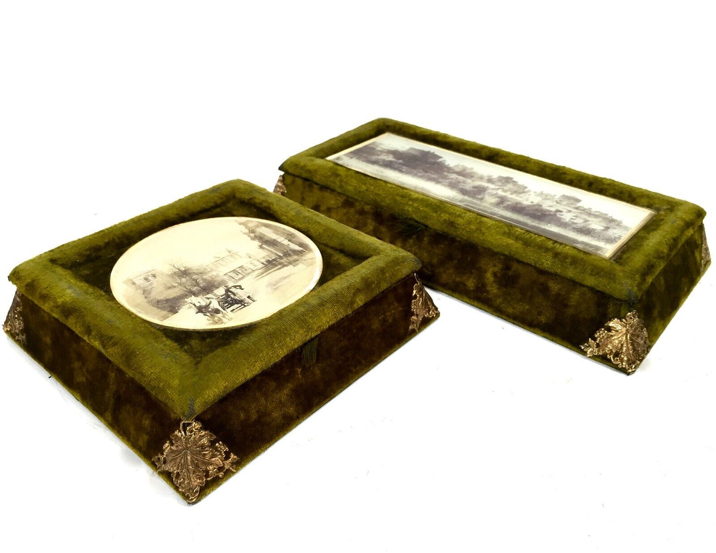 Pair of Antique J P Gibson of Hexham 19th Century Photographs Within Trinket Box