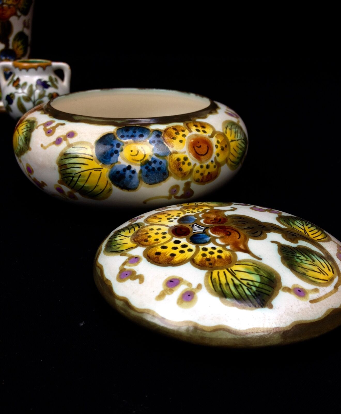 Gouda Pottery Job Lot Regina Factory Cream / Colourful Dutch Art Deco Vase / Jar